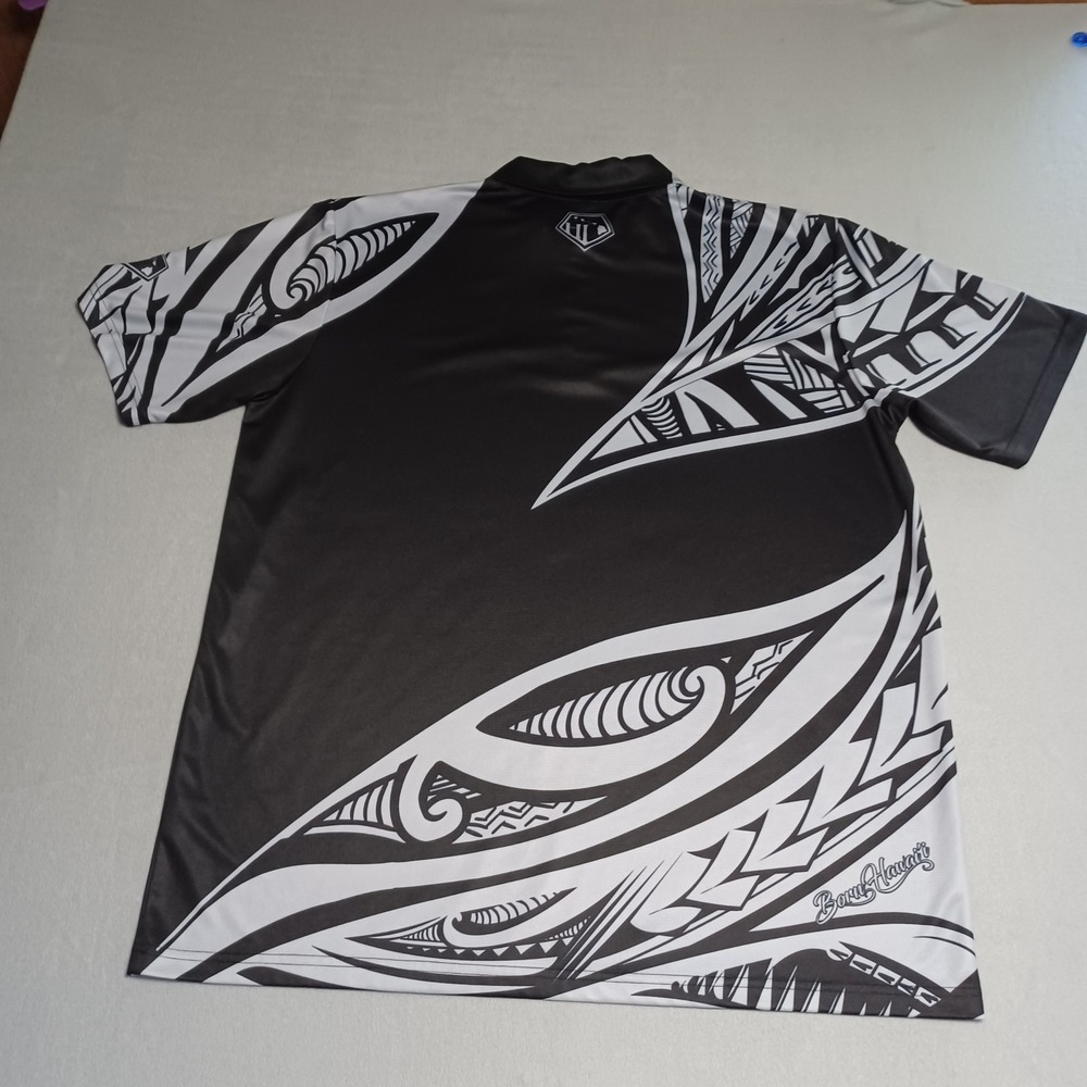 Born Hawaii Mens XL Polo Shirt Black White‎ Tribal Polynesian Print Performance